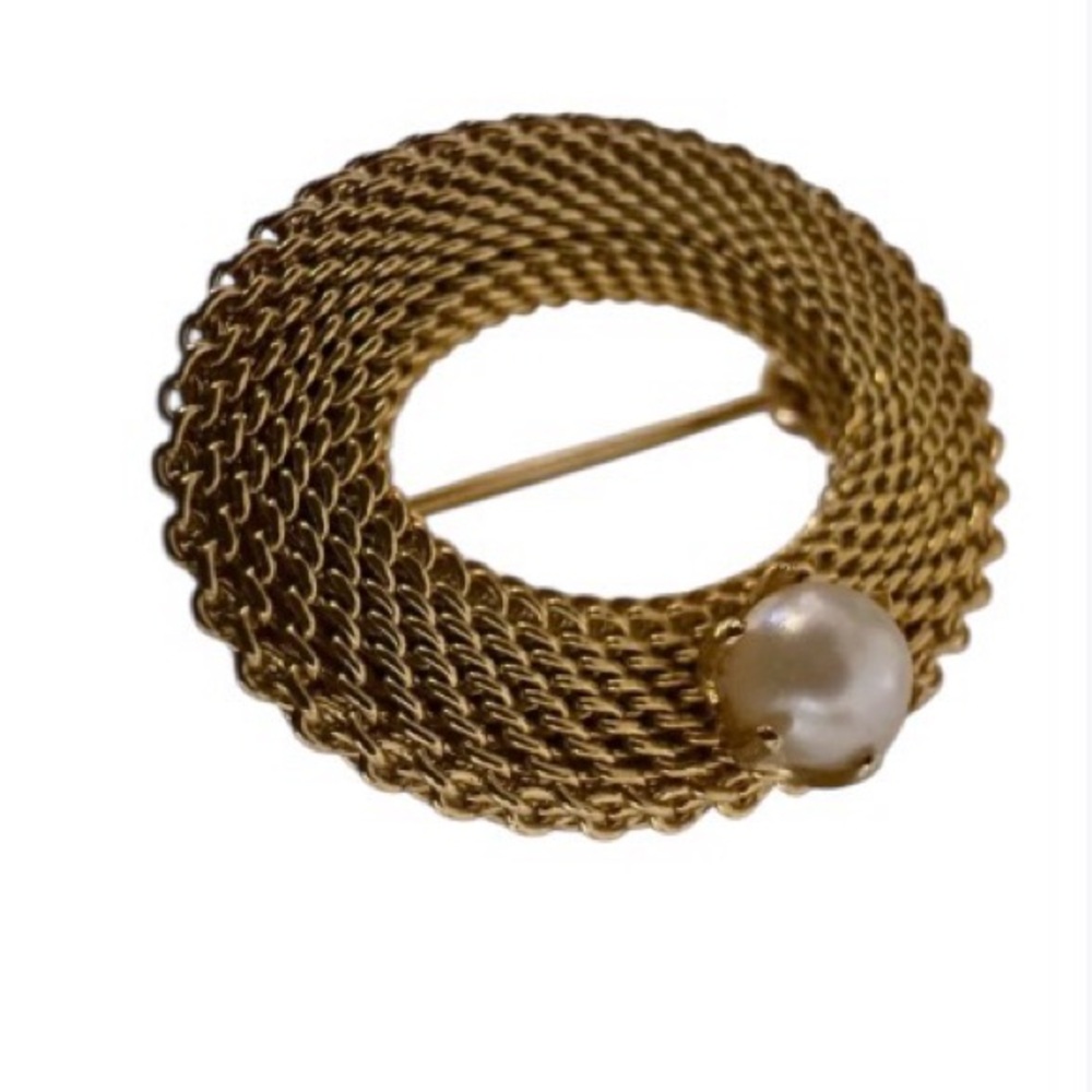 Vintage Mesh Gold Tone Brooch - Picture 2 of 4